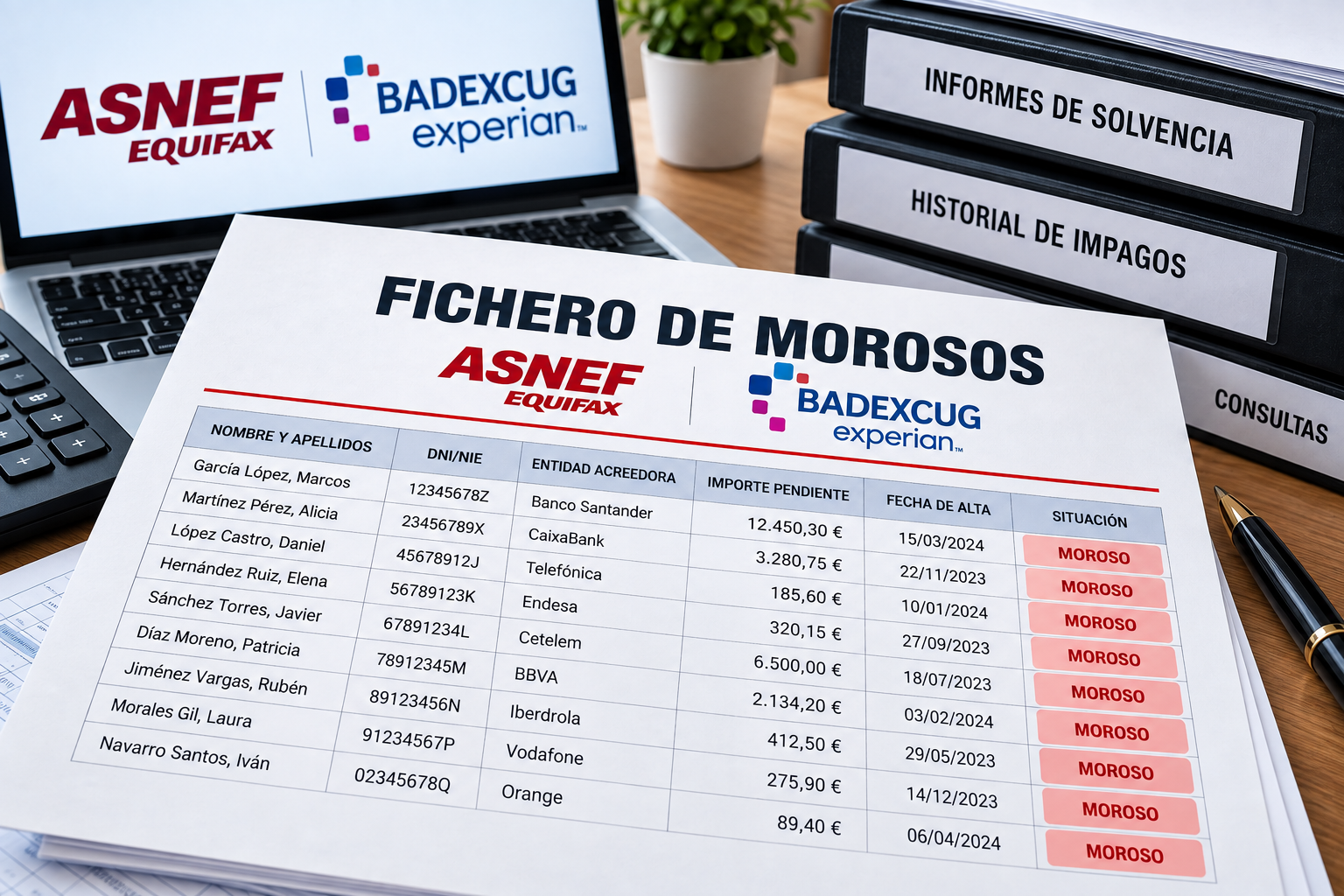 Información sobre reclamaciones por inclusión en ficheros de morosos